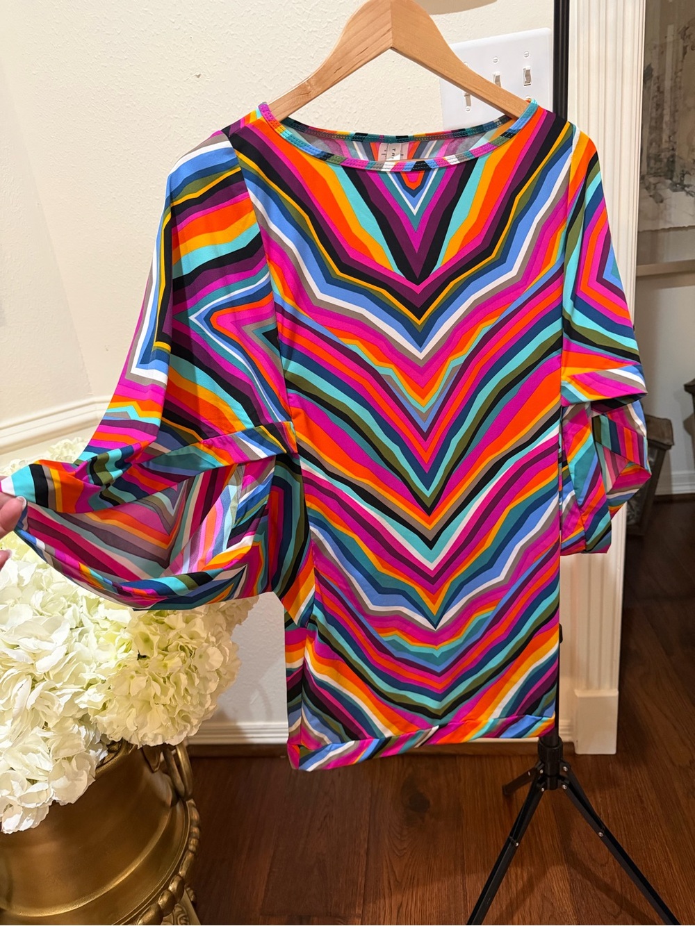 Trina Turk Vibrant Multi-Color Chevron Stripe Women's Top